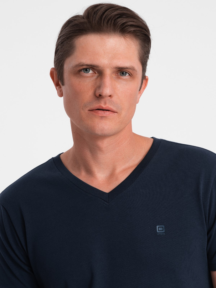T-shirt męski V-NECK z elastanem - granatowy V2 OM-TSCT-0106