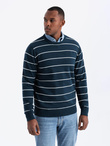 Casualowy męski sweter w poziome paski – granatowy V1 OM-SWSW-0143