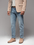 Men's CARROT FIT denim pants with decorative darts - light blue V1 OM-PADP-0227 