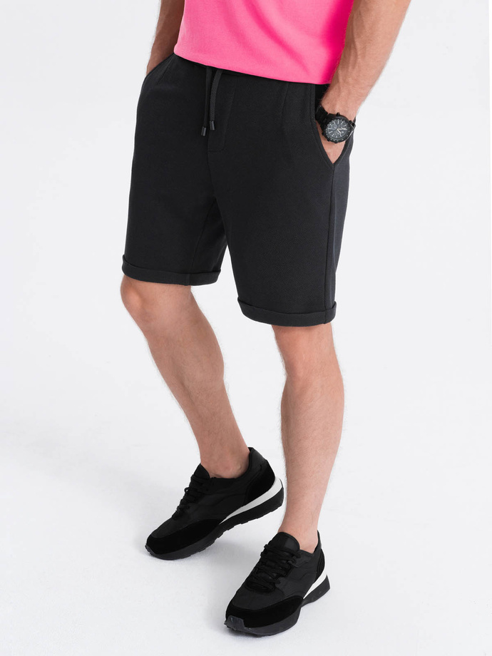 Men's knit shorts with elastic waistband - black V2 OM-SRCS-0107