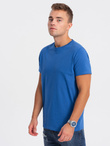 Męski klasyczny bawełniany T-shirt BASIC - niebieski V8 OM-TSBS-0146