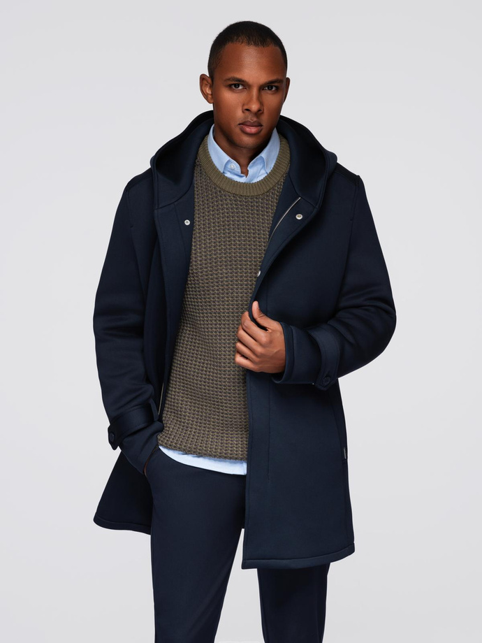 Men's insulated coat with hood and concealed zipper - black V1 OM-COWC-0110