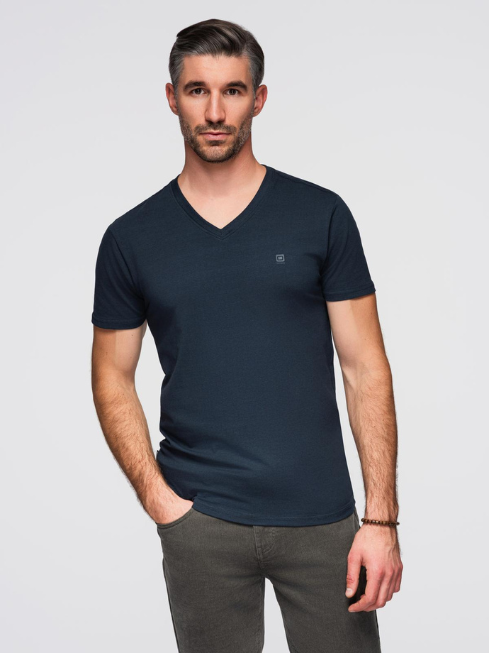 Men's V-NECK T-shirt with elastane - navy blue V2 OM-TSCT-0106