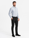 Elegant men's oxford shirt with embroidery and pocket - light grey V2 OM-SHOS-0173