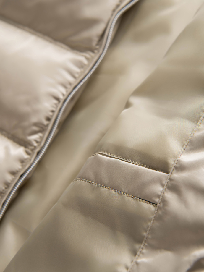 Men's quilted jacket with gloss and stand-up collar - light grey V5 OM-JALP-0218