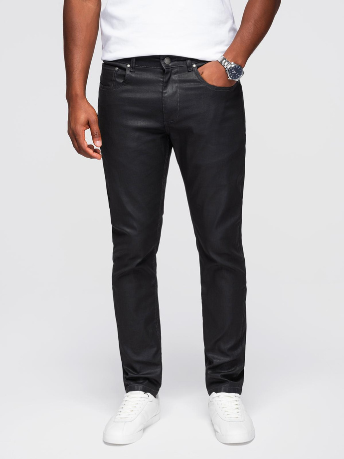 Men's waxed denim SLIM FIT pants - black V3 OM-PADP-0149