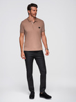 Men's polo shirt with zipper neckline - light brown V3 OM-POSS-0148