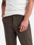 Men's REGULAR FIT chino pants with fine texture - brown V3 OM-PACP-0184