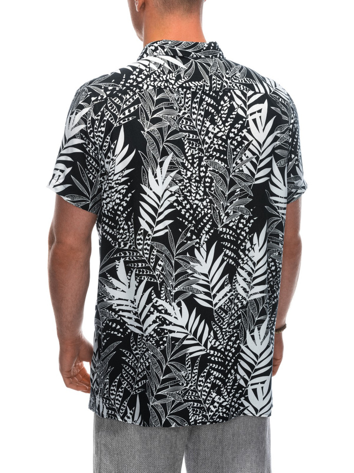Men's viscose patterned short sleeve shirt OM-SHPS-0113 - black/white V2