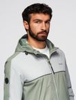 Men's contrast hooded windbreaker jacket - olive-gray V3 OM-JANP-0228