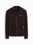 Men's stylish eco leather biker jacket with collar - dark brown V1 C637