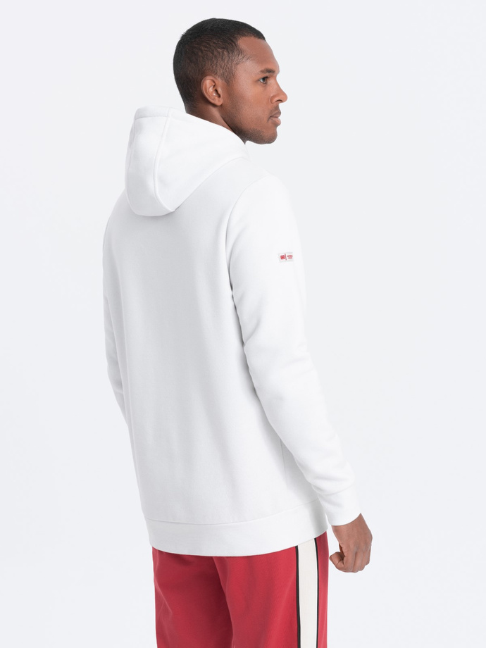 Bluza męska z kapturem z kieszenią na zamek - biała V3 OM-SSNZ-22FW-006