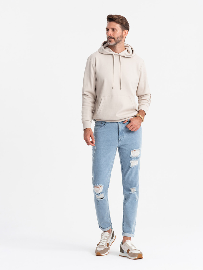 Wash men's TAPER FIT denim pants with rubbing - blue V1 OM-PADP-0163