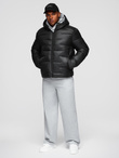 Men's quilted puffer jacket with hood - black V1 OM-JAHP-0235