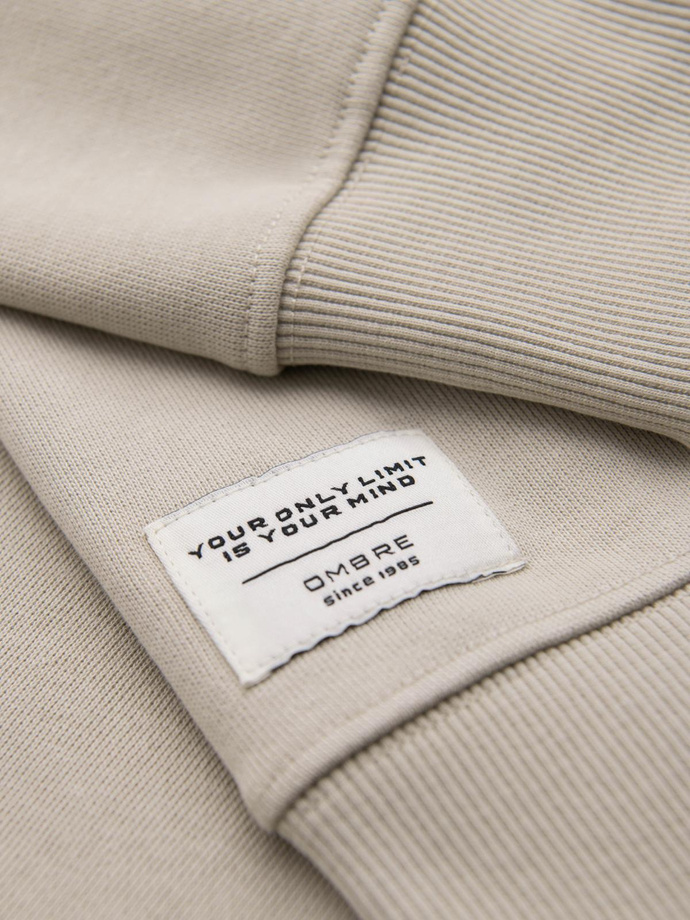 Męska bluza dresowa BASIC z okrągłym dekoltem - jasnobeżowa V1 OM-SSBN-0175