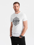 T-shirt męski bawełniany z nadrukiem geometrycznym i logotypem - biały V1 OM-TSPT-0141