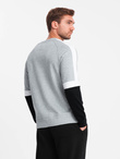 Trójkolorowa męska bluza dresowa z raglanowymi rękawami – szara V1 OM-SSNZ-22FW-003