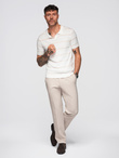 Men's horizontal striped viscose polo shirt - white and beige V4 OM-POSS-0145