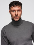One color men's knitted turtleneck with viscose - grey melange V2 OM-SWTN-0101 