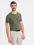 Men's knitted t-shirt with fine texture - olive V5 OM-TSCT-0244