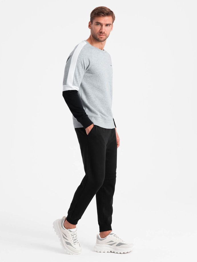 Tri-color men's sweatshirt with raglan sleeves - gray V1 OM-SSNZ-22FW-003