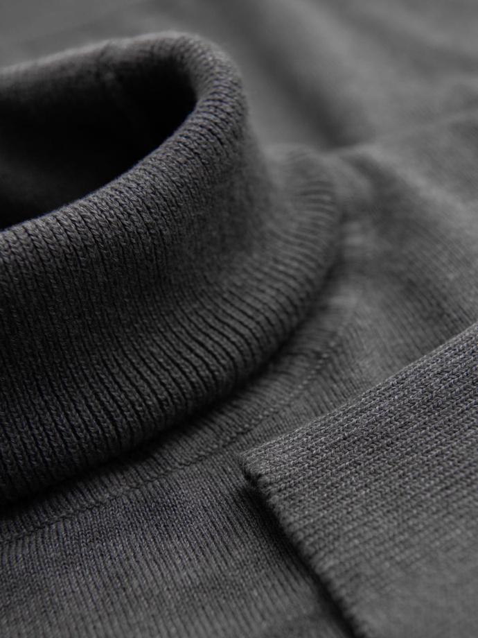 One color men's knitted turtleneck with viscose - grey melange V2 OM-SWTN-0101 