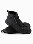 Męskie buty wysokie trampki z ozdobnym noskiem – czarne V1 OM-FOTH-0157