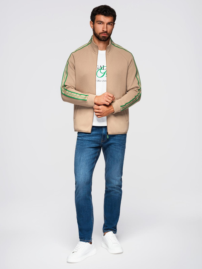 Washed men's sweatshirt with decorative stitching at the neckline - navy blue V4 OM-SSDS-0131