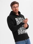 Men's unlined kangaroo sweatshirt with hood and print - black V1 OM-SSPS-0158