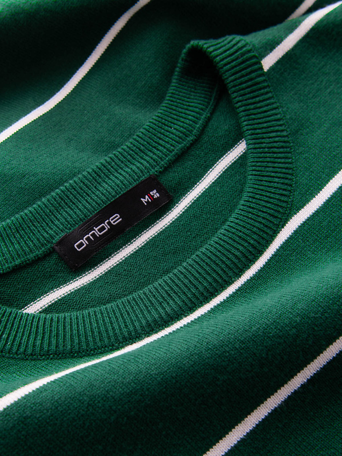 Men's casual sweater with horizontal stripes - green V4 OM-SWSW-0143
