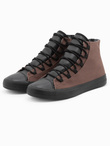 Buty męskie trampki z łączonych materiałów - brązowe V6 OM-FOTH-0143