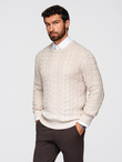 Elegancki sweter męski z ciekawym splotem – ecru V1 OM-SWSW-0173