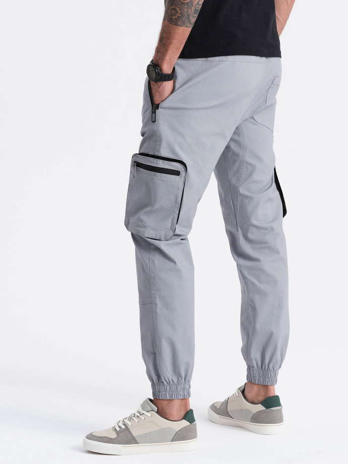 Men's JOGGER pants with stand-off and zippered cargo pockets - light grey V8 OM-PAJO-0135