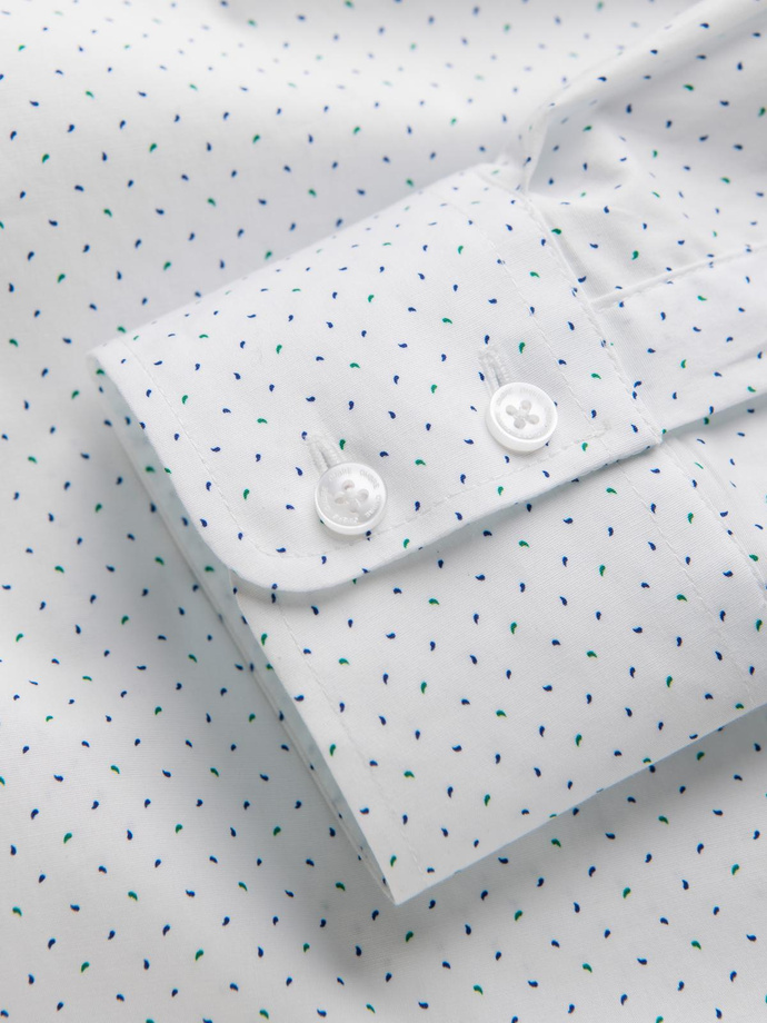 Bawełniana koszula męska w mikro wzór REGULAR FIT - biała V1 OM-SHCS-0152