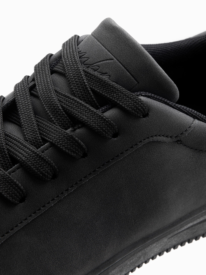Casualowe jednolite buty męskie z eko nubuku – czarne V4 OM-FOCS-0151