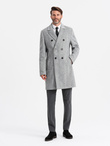 Elegant double-breasted men's herringbone coat - grey V1 OM-COWC-0118