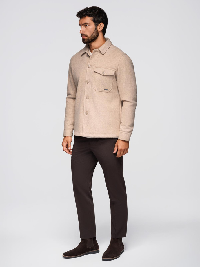 Men's lightweight fleece jacket with viscose - beige V1 OM-JANP-0199