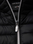 Men's quilted jacket with combined materials and hood - navy blue V3 OM-JALJ-0266