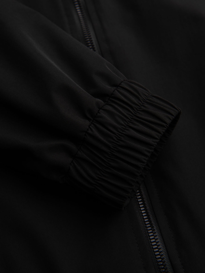 Men's faux leather jacket with ribbed bottom hem - black V2 OM-JAFL-0109