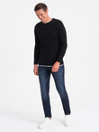 Men's cotton sweater with round neckline - black V1 OM-SWSW-0103
