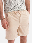 Men's cotton cargo shorts with elastic waistband - beige V3 OM-SRCG-0190