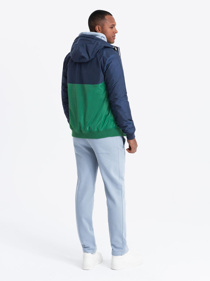 Lightweight colorful men's sports jacket with fleece - green and navy blue V20 OM-JANP-0194
