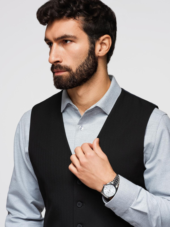 Elegancka męska kamizelka w jodełkę SLIM FIT - czarna V3 OM-BLZV-0143