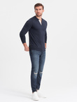 Men's longsleeve with buttons at the neckline - navy blue V3 OM-LSCL-0107