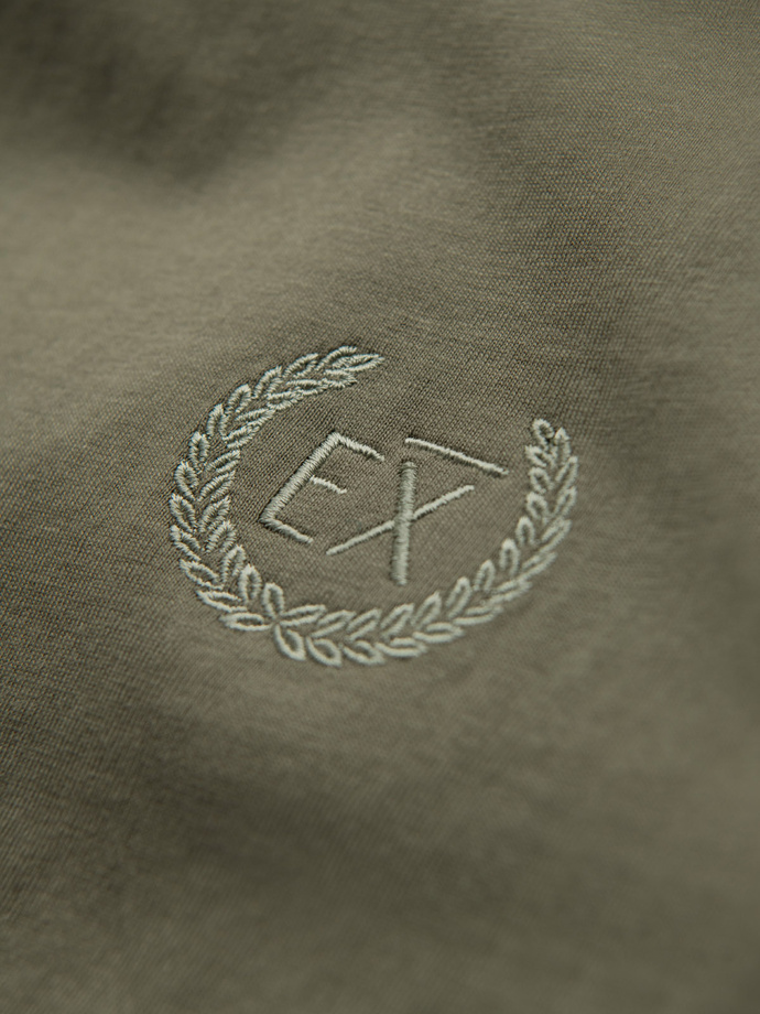 Men's cotton longsleeve with U neckline with stripes and embroidery - olive V1 OM-LSCL-0128
