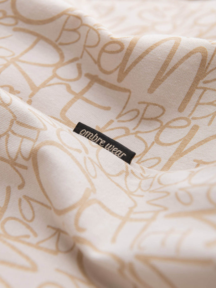 Men's cotton t-shirt with letter print and pocket - cream and brown V1 OM-TSFP-0188