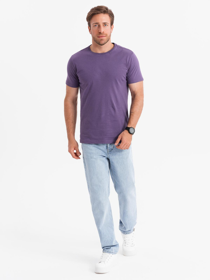 Męski klasyczny bawełniany T-shirt BASIC - fioletowy V13 OM-TSBS-0146