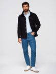 Washed men's sweatshirt with decorative stitching at the neckline - navy blue V4 OM-SSDS-0131
