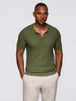 Men's knitted unbuttoned polo shirt - olive V1 OM-POSS-0157
