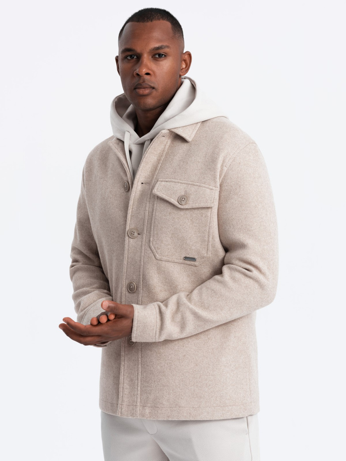 Men's lightweight fleece jacket with viscose - beige V1 OM-JANP-0199